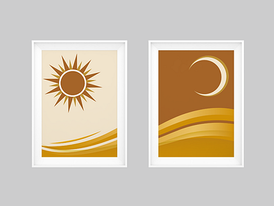 Desert Sun, Crescent Moon digital art graphic design illustration poster poster design posters print print design wall art
