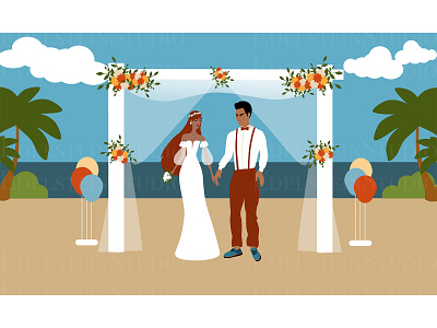 Wedding couples bride ceremony celebration wed image art cartoon digital art flat illustration illustrator painting print vector vector illustration wedding card wedding design wedding illustration