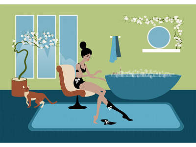 The young girl in bathroom flat illustration