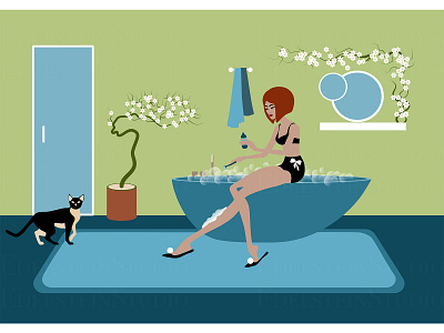 The woman in bathrobe shaving her legs after shower flat illustr cartoon character design digital art flat illustration illustrator print vector vector illustration
