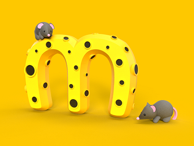 M for Mouse 3d 3d art adobe adobedimension alphabet cheese design dimension illustration mouse