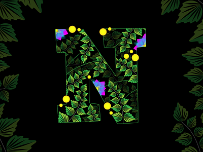 N For Nature alphabet flowers forest illustration jungle leaf leaves letter lettering nature tyography type type art vines
