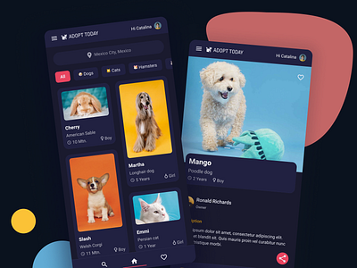 Adoption of animals animals challenge darkmode figma mobile pet pets ui uiux