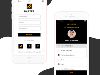 Barter App Design app design barter black black white goods selling shopping simple simple design ui white