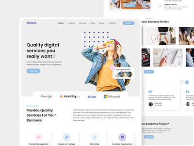 Shoots - Digital Agency Landing Page adobe xd design digital agency figma landing page new shots simple ui ui design ui designer uiux ux ux design ux designer web design