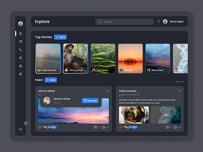 Dashboard Explore blue dark mode dashbiard exploration stories travel app travel web ui design ui designer ui trend uiui uiux ux design