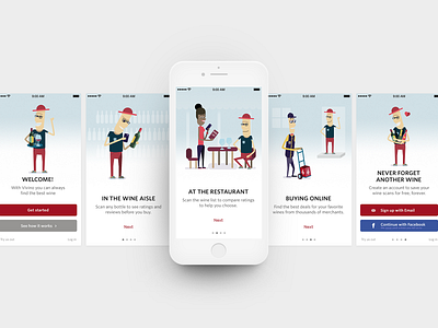 Vivino App on boarding experience design illustration vector