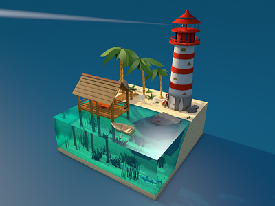 My first work in Cinema 4d 3d cinema 4d design design 3d island 3d lighthouse lighthouse 3d