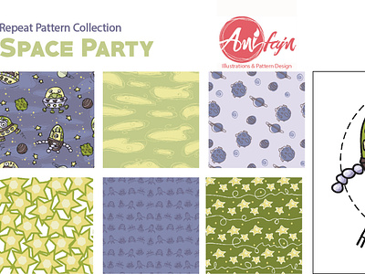 Space party collection allien childrens illustration illustraion kids pattern pattern art surface design vector