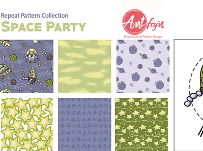 Space party collection allien childrens illustration illustraion kids pattern pattern art surface design vector