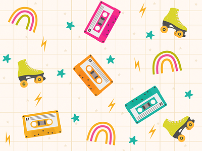 Retro pattern cassette illustration pattern rainbow retro retro design rollerblade stars