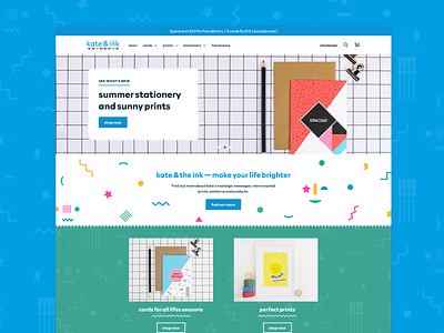 Kate & The Ink e-commerce website avada bold bright colourful ecommerce geometic stationery webdesign website woocommerce wordpress