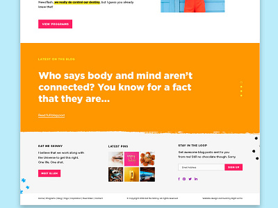 Eat Me Skinny Homepage bold bright food footer fun homepage nutrition pins testimonial website