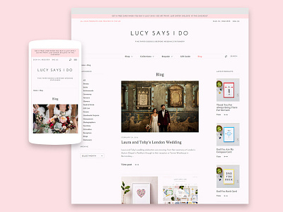 Lucy Says I Do Blog blog layout mobile pink stationery website wedding