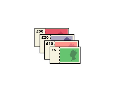 Money Icons banking colour finance icons illustration money set wealth £10 £20 £5 £50