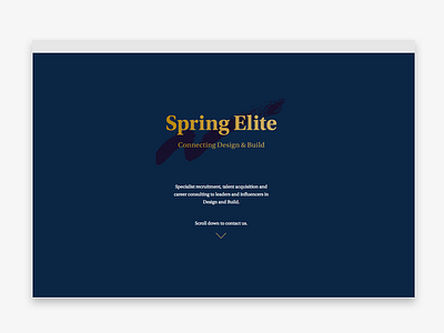 Spring Elite Holding Page blue branding construction gold holding identity page recruitment scroll website