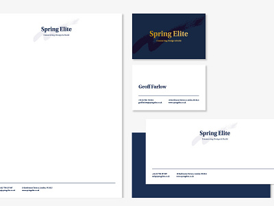 Spring Elite Stationery blue branding business card comp gold identity letter mock slip stationery up