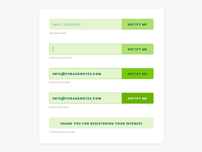 Email Entry Field buttons confirmation email field green guidelines hover newsletter spec states style
