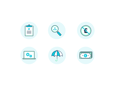 Bespoke Finance Icon Set bespoke blue custom finance icons loan money search umbrella