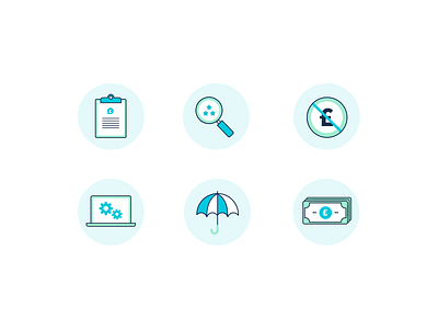 Bespoke Finance Icon Set bespoke blue custom finance icons loan money search umbrella