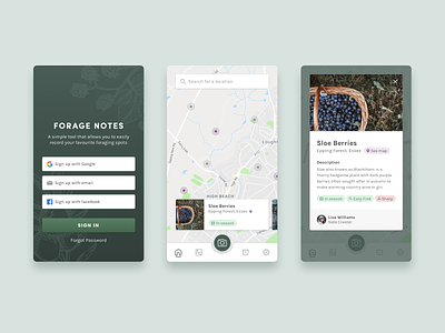 Forage Notes App Screens adobexd app forage green location mobile mobile ui notes ux uxdesign