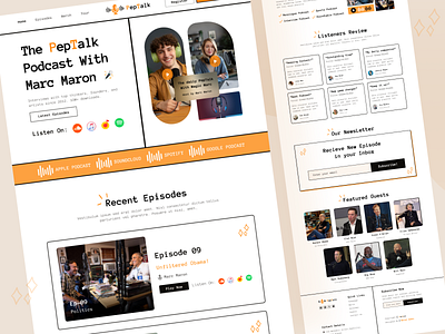 PepTalk - Podcast Website apple podcast audio celebrity interview discussion google podcast interview landing page listening music podcast podcast website podcasting radio spotify streaming ui ui design uiux website
