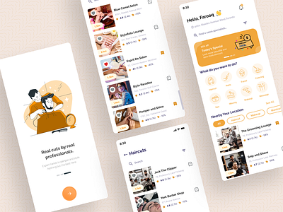 Barber Shop App barber barbershop beard trimming black friday clean ui hairstyle ios app manicure minimal mobile app mobile ui salon shaving stylist trendy design ui design uiux