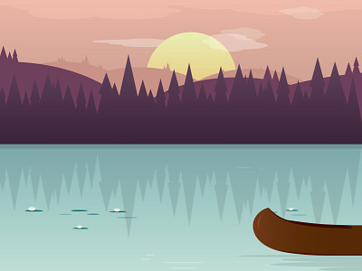 Lake Day canoe illustration lake nature