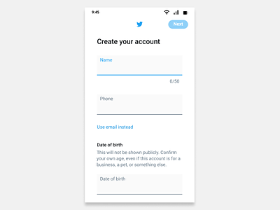 Twitter sign up page app signup page twitter ui design