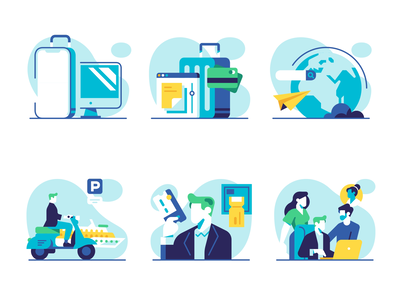 BizAway - Platform Spot illustrations animation business character design flat geometric identity illustration platform sail ho studio service system travel