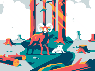 Zodiac for Climate Change - Aries animal animation aries character climate change geometric horoscope illustration nature tree zodiac
