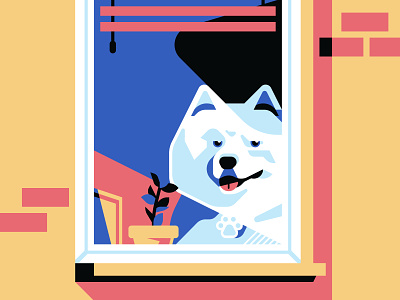 Dogs on windows - Yado animal character dog flat geometric house illustration window winter