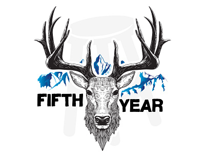 5th Year antlers bartstool blue branding deer design flat illustration minimal mountain sports sports logo stencil website