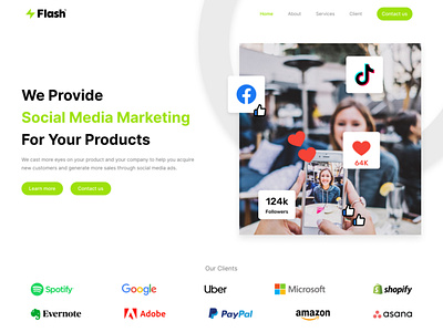 Flash | SMMA - Landing Page | Hero Section agency concept digital marketing engagement facebook figma hero section home page instagram landing page smma social social media tiktok twitter typography ui ux web design website