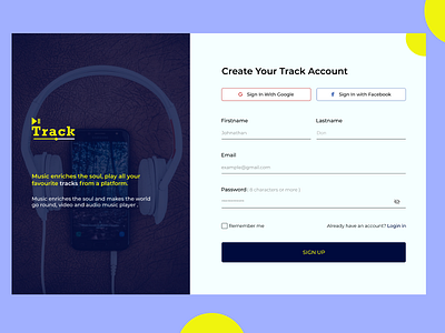 TRACK APP app design ui web