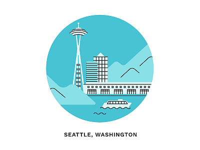 PadPiper Cities: Seattle bay blue city ferry illustration line art monochrome seattle space needle washington