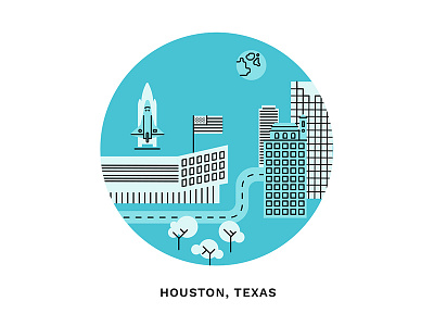 PadPiper Cities: Houston america blue city houston illustration line art monochrome nasa rocket texas