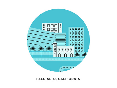 PadPiper Cities: Palo Alto blue california city illustration line art monochrome palm trees palo alto silicon valley stanford tech