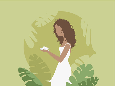 Tropics girl illustration leaves tropic tropics vector white dress
