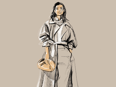 Fashion girl in trench cat fashion fashion brand fashion design fashion illustration fashion sketch girl illustration graphic arts illustration sketch trench cat