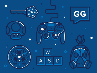 Gaming Icons csgo gamecube controller gg icons illustration overwatch roadhog rocket league rocketleague vector video games wasd