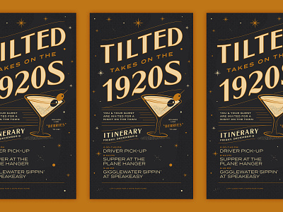 Tilted Holiday 2019 1920s design illustration martini speakeasy type typography vector