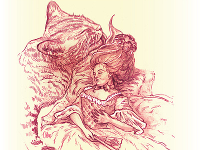 sleeping lady and cat