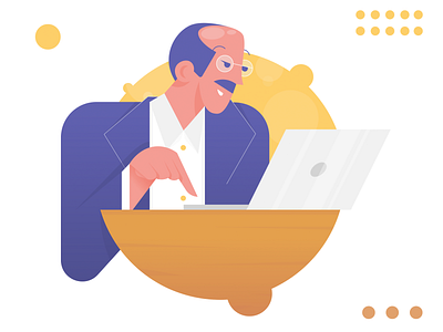 Working hard accountant anhole bubble character computer finance flat geometrical gradient hardworking icon illustration jamoora laptop minimal mustache team teamwork vector working from home