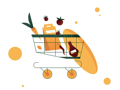 Shopping cart app icon bag buy carrot flat geometrical gradient icon illustration minimal paperbag pepper shopping shopping cart tomato ux vector