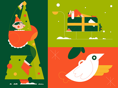 Christmas mood anhole bird character christmas design elf festive flat gift gradient holiday illustration minimal mood new year santa sledges toy vector winter