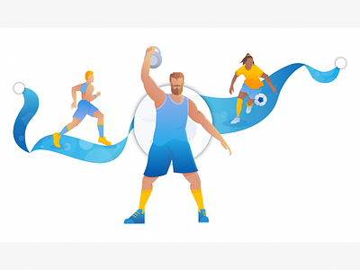 Exercise article character design editorial exercise football geometrical gradient graphic design health illustration marathon run runner soccer sport ukraine ukrainian artist vector weight