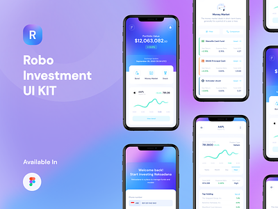 Robo - UI Kit app design designer finance financial fintech interface investment ios mobile mobile design stock ui ui kit ui8 uidesign uikit uikits ux uxdesign