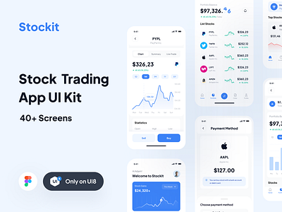 Stockit - UI Kit analytics app bank branding chart design finance fintech illustration market stock trade trading ui ui8 uidesign uikit ux uxdesign wallet