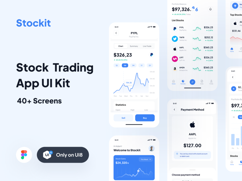 Stockit - UI Kit analytics app bank branding chart design finance fintech illustration market stock trade trading ui ui8 uidesign uikit ux uxdesign wallet